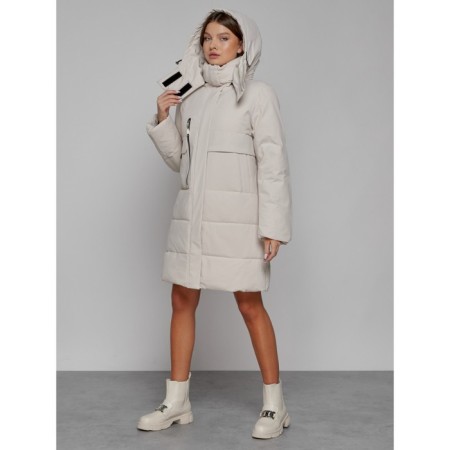 Coat insulated winter female, size 50, beige color-3
