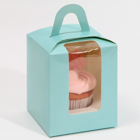 Capcake box, confectionery packaging, 1 cell "Blue", 9 x 9 x 11 cm