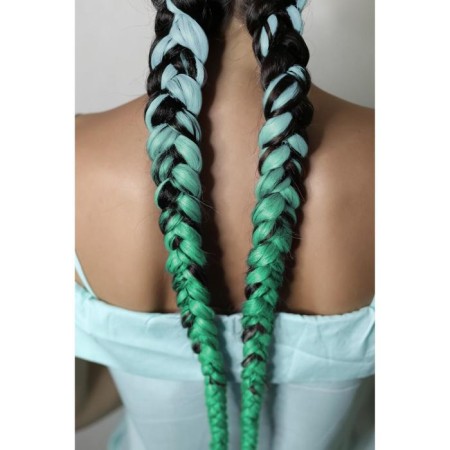 Zumba Kanecalon Two-color, corrugated, 60 cm, 100 g, color light blue/green (#by41)-1
