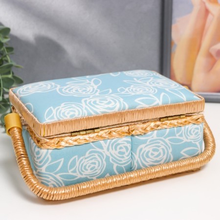 Casket for needlework "Rose on Blue" 10x13x19.5 cm-2