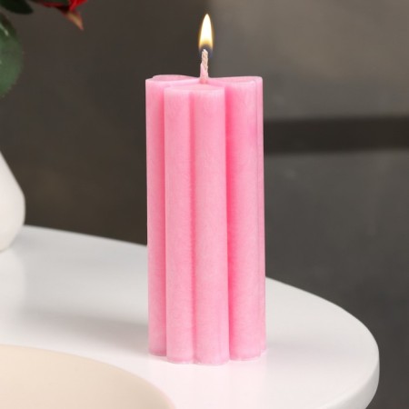 Candle-cylinder "four-leafer", 4.5x10.5 cm, raspberry, 6 hours