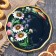 Zhostovsky tray "flowers", blue, with author’s painting, d = 17 cm