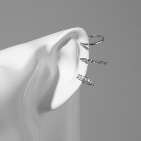 Earrings "cafs" cuffs, set 3 pcs, white color in silver-7