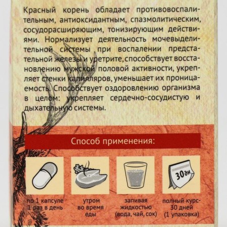 Pantogematogen "Male Strength" with a red root, 30 capsules of 500 mg-2