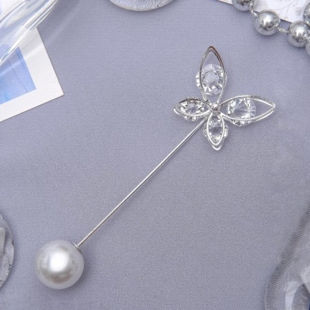 Pin "butterfly" voluminous, 8.5 cm, white color in silver-3