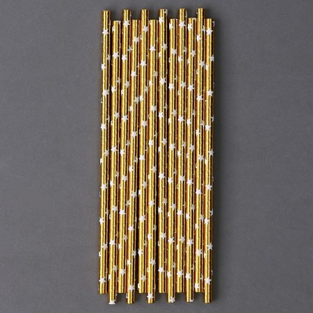 Stars of cocktail tubes, set 12 pcs., Color gold