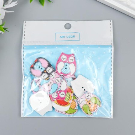 A set of buttons of decorative wood "Sleeping owl" (set 12 pcs) 2.3x2.5 cm-4
