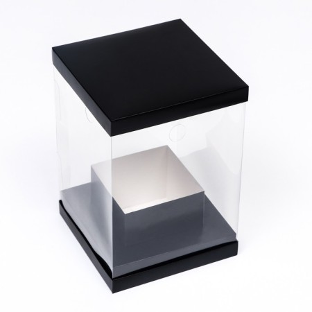 Box for flowers with a vase and PVC windows, folding, 16 x 23 x 16 cm, black-1
