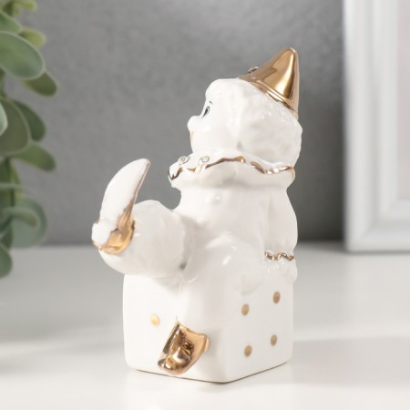 Souvenir Ceramics "Clown on Playing Cube" White with gold, rhinestones 4.4x7x9.5 cm-3