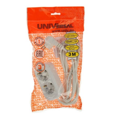 Extension cord UNIVERSAL E-302, 2 sockets, 3 m, PVS 3x1, with salary-1