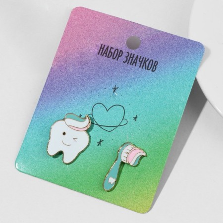 Set of icons (2 pcs.) "Tooth and brush", colored in gold-1