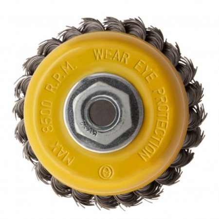 Denzel Ushm brush, 100 mm, M14, cup, twisted stainless steel. wire 0.5 mm-5