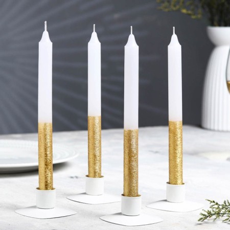 Classic candles set, 1.9x 20 cm, 4 pcs, white-gold metallic