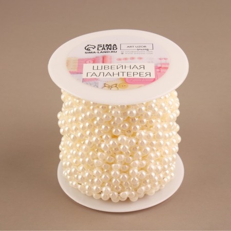 Pearls on threads, flat, 10 mm, 9 ± 1 m, white color-2