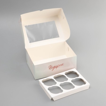 Box for 6 cupcakes with a window, "make a desire", 25 x 17 x 10 cm, confectionery packaging-4