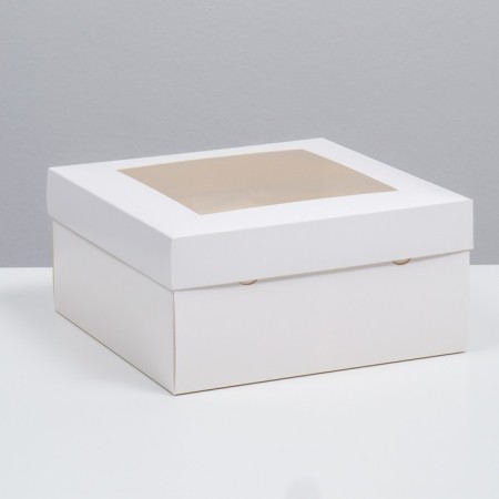 The box is folding, the lid is, with the window, white, 25 x 25 x 12 cm