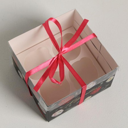 Capcake box, confectionery packaging, 4 cells "Congratulations", 16 x 16 x 10 cm-2