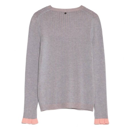 Female jumper in a rut with ruffles CONTE ELEGANT, size M, color Light Grey-Peach-4