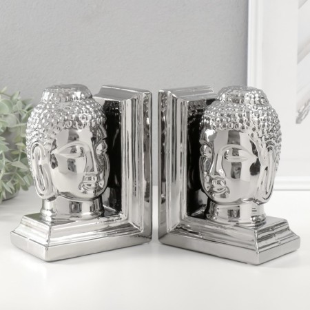 Book holders ceramics "Buddha's head" set 2 pcs silver 14.5x10x18.5 cm-1