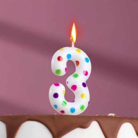 Candle in a cake for Birthday "Color Confetti", number "3", 5.5 cm