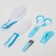 A childcare kit, 6 items: a children's comb, a brush, a knife with a cover, safe scissors with a cap, for a boy