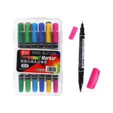 A set of markers of permanent 12 colors of bilateral 0.5 mm / 1.0 mm in a plastic pencil case