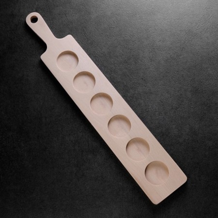 Board for serving with a pen, 6 shots, 41x7x0.8 cm, d = 4 cm, birch-2