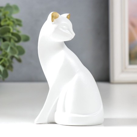 Polystone souvenir "White cat with golden ears" 4x6.5x10.7 cm-3