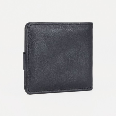 Men's purse on the button, a department for bills, for cards, black color-1