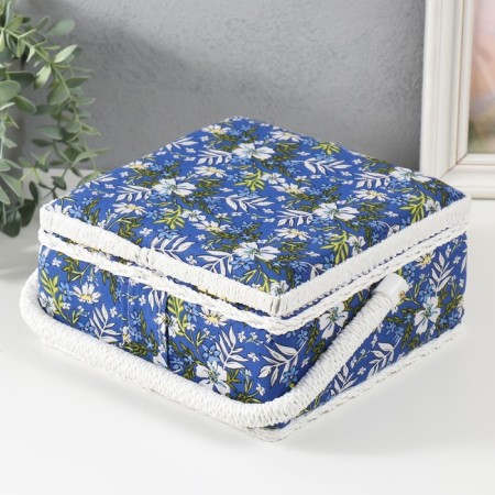 Casket for needlework "Field flowers on blue" 20x20x11 cm-4