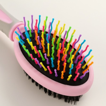 Bilateral brush - comb with wavy teeth, middle, 6 x 19 cm, pink-2