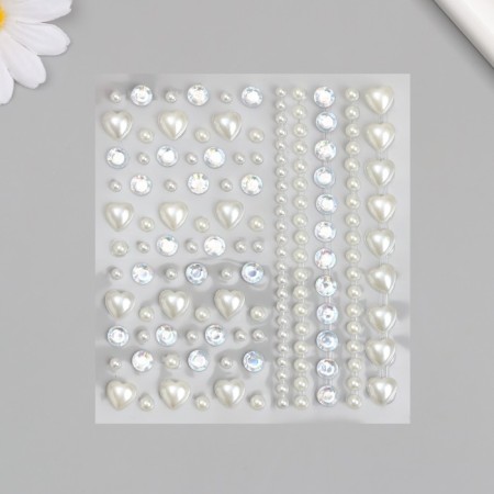Stick plastic rhinestones, pearls "heart and circles" 8.5x9.5 cm-1