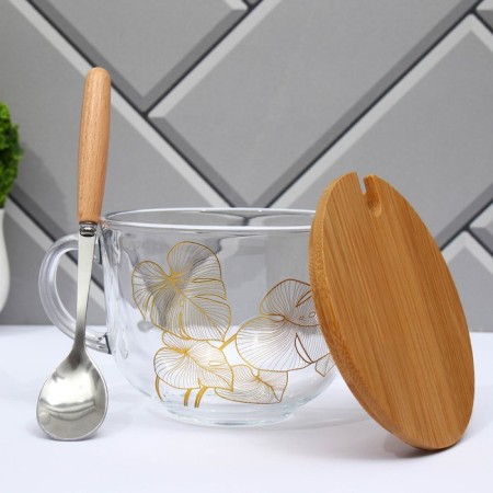 Glass mug "Leaves", 400 ml-3