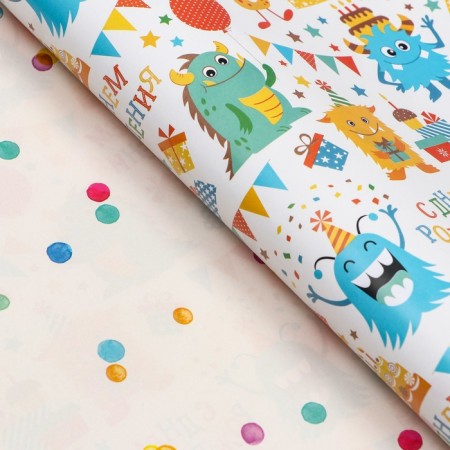 Glossy packaging paper "Funny Birthday", bilateral, 0.49 x 0.7 m-2