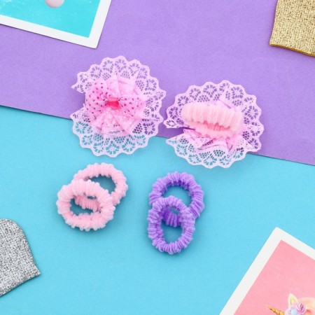 Hair elastic band "Lace" (set 6 pcs) bows, pink-lilac-2