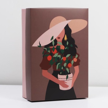 Gift folding box, packaging, “Girl with flowers”, 30 x 20 x 9 cm-1