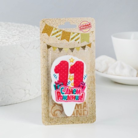 Candle for cake the number “Happy birthday” “11” Red, 6.5 cm-1