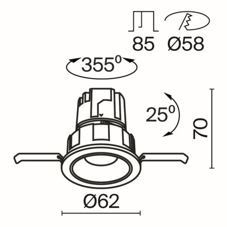 The built-in lamp Technical DL057-7W3K-B, 7W, 6.2x6.2x7 cm, Led, 390lm, 3000k, Black Color Black-7