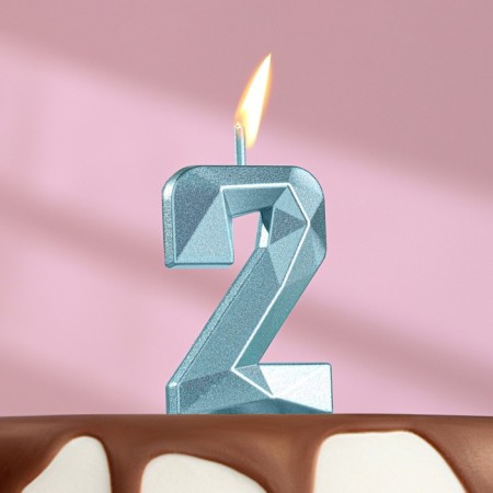 Candle in the cake on the skewer "Almaz", the number "2", blue, 4.8x2.6 cm