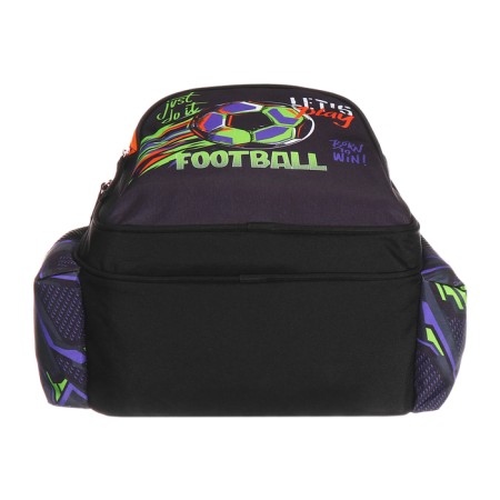School backpack 38 x 27 x 17, ergonomic back, Devente Attomex Basic, Football, Black 7033442-6