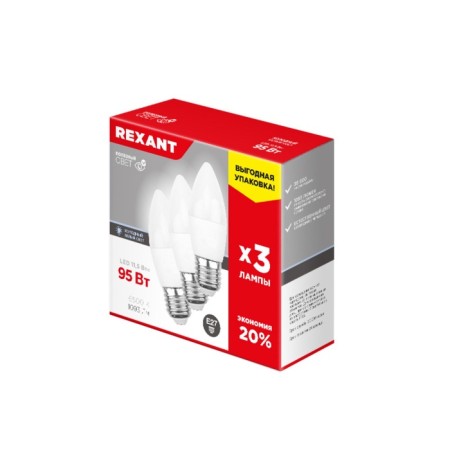 LED Candle CN 11.5W E27 1093LM 6500K Cold light (3 pcs/UP) Rexant-1