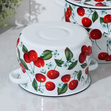 Set of pots "Juicy Cherry", 2 items: 4/5.5 l, enameled lids, induction, white color-2
