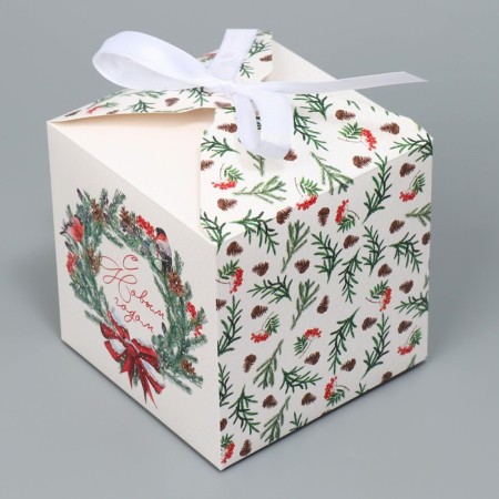 Folding box "Happy New Year", wreath, 12 x 12 x 12 cm, new year-3