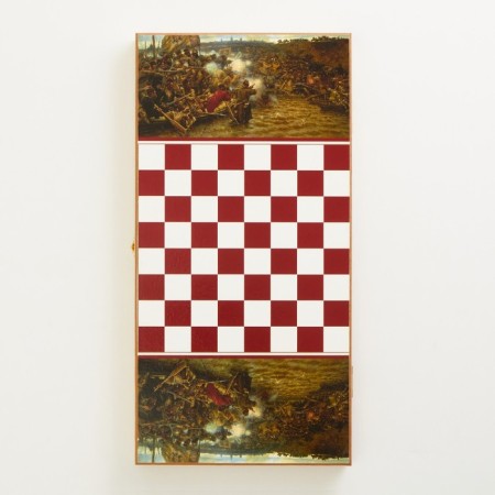 Backgammon "Cossacks of Cossacks on the river", wooden board 50 x 50 cm, with a field for playing checkers-2