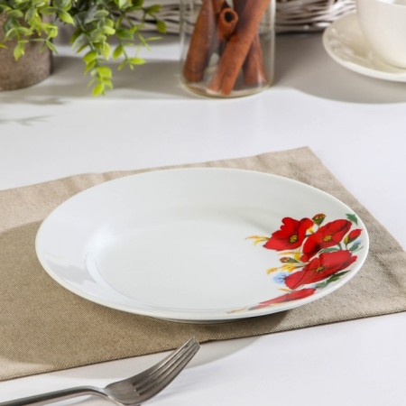 Porcelain plate "Red poppies", d = 20 cm, white-3
