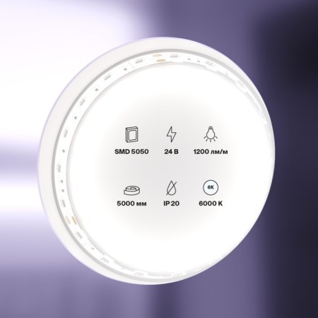 Maytoni Led Strip 10170, 24V, 5 m, IP20, 5050, 14.4 W/m, 10x2, 6000K, monochrome-2