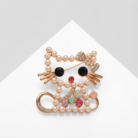 Brooch "Kitten" from pearls, colored in gold