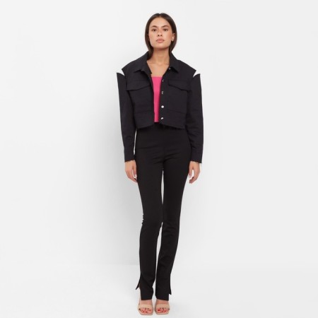 Women's shirt shortened with cuts Mist: Denim R.44, Black-3