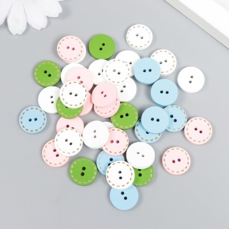Buttons wood for creativity 2 punctures "stitches" set 40 pcs mix 1.5x1.5 cm