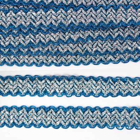 Braid with a wave, blue with silver, in a roll 10 m-2
